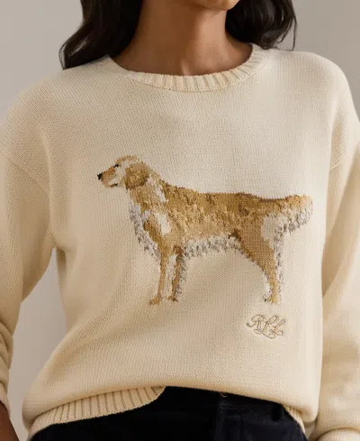 Ralph Lauren Petite Intarsia-knit Crewneck Sweater In Neutral