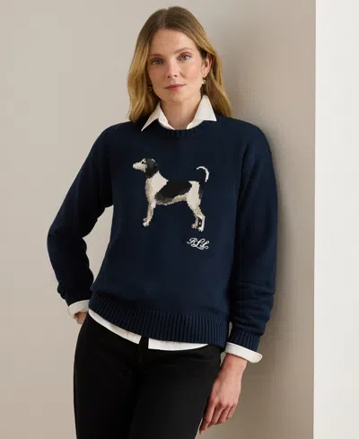 Ralph Lauren Petite Intarsia-knit Crewneck Sweater In Blue