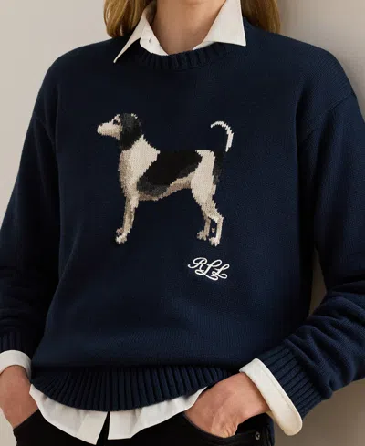 Ralph Lauren Petite Intarsia-knit Crewneck Sweater In Blue