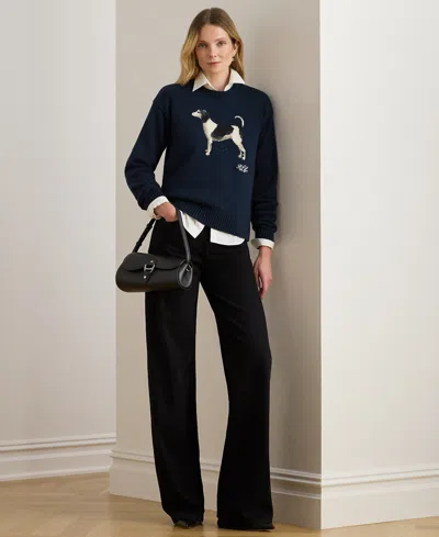 Ralph Lauren Petite Intarsia-knit Crewneck Sweater In Blue