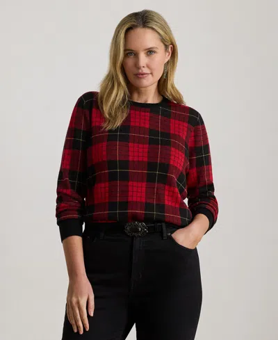 Ralph Lauren Womens Plaid Cotton Blend Sweater P Xs Xxl In Red