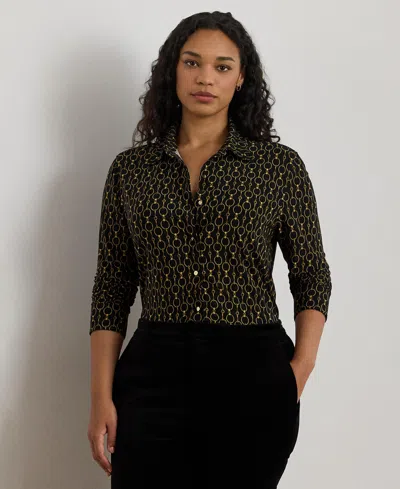 Ralph Lauren Plus Size Slim Fit Chain-print Jersey Shirt In Black