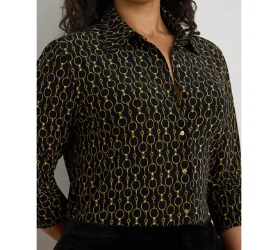 Ralph Lauren Plus Size Slim Fit Chain-print Jersey Shirt In Black