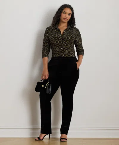 Ralph Lauren Plus Size Slim Fit Chain-print Jersey Shirt In Black