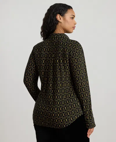 Ralph Lauren Plus Size Slim Fit Chain-print Jersey Shirt In Black