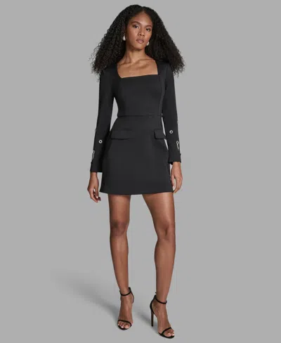 Bcbg Women's Grommet Long Sleeve Mini Dress In Black