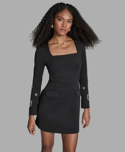Bcbg Women's Grommet Long Sleeve Mini Dress In Black
