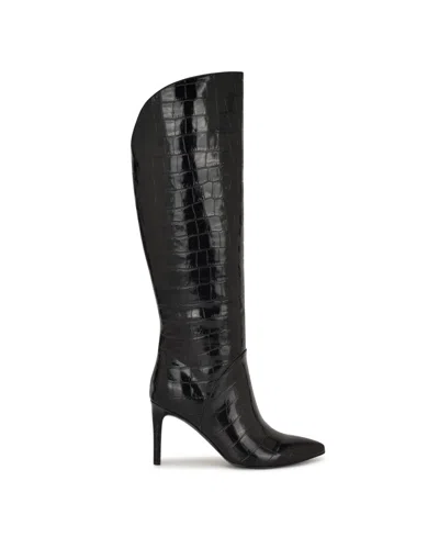 Nine West Womens Razla Tall Wide Calf Stiletto Dress Boots In Black