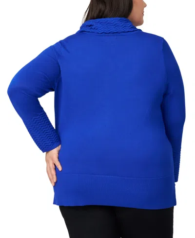 Melissa Paige Plus Size Ribbed-hem Cowl-neck Sweater In Blue