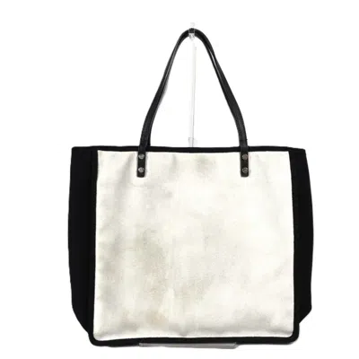 Pre-owned Chanel Black White Canvas Leather Shoulder Bag Tote Bag () In Multi