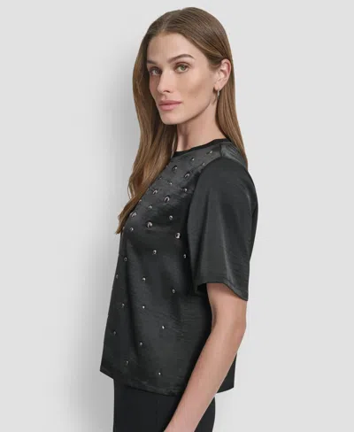 Dkny Women's Studded Boxy Short Sleeve Top In Black