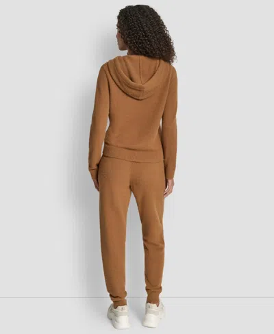 Dkny Feather Yarn Hooded Sweater In Brown