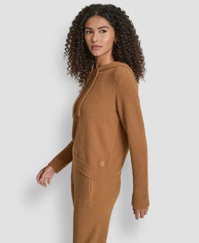 Dkny Feather Yarn Hooded Sweater In Brown