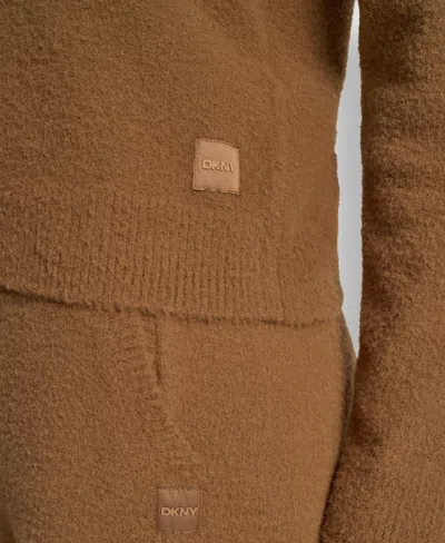 Dkny Feather Yarn Hooded Sweater In Brown