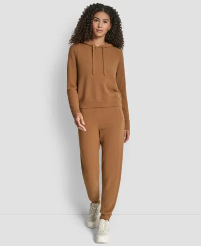 Dkny Feather Yarn Hooded Sweater In Brown