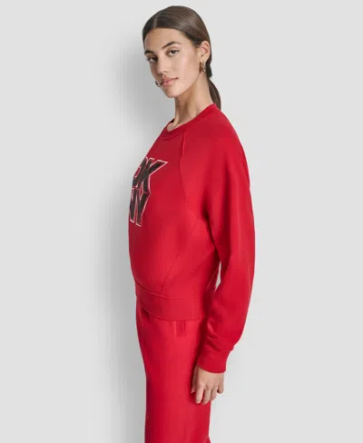 Dkny Women's Mixed Metal Stack Glitter Crewneck Top In Red