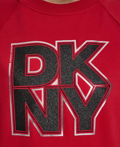 Dkny Women's Mixed Metal Stack Glitter Crewneck Top In Red