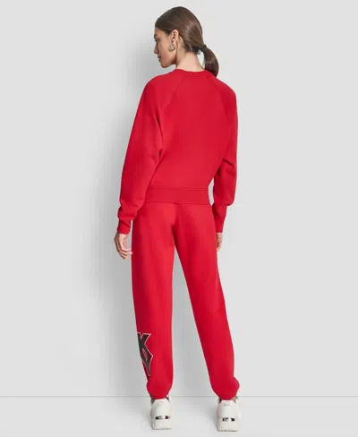 Dkny Women's Mixed Metal Stack Glitter Crewneck Top In Red