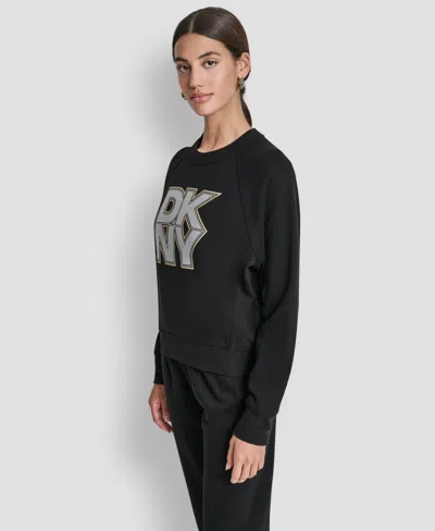 Dkny Women's Mixed Metal Stack Glitter Crewneck Top In Black