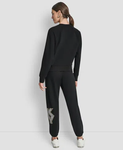 Dkny Women's Mixed Metal Stack Glitter Crewneck Top In Black