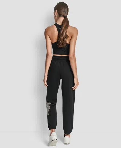 Dkny Women's Mixed Metal Stacked Glitter Logo Jogger In Black