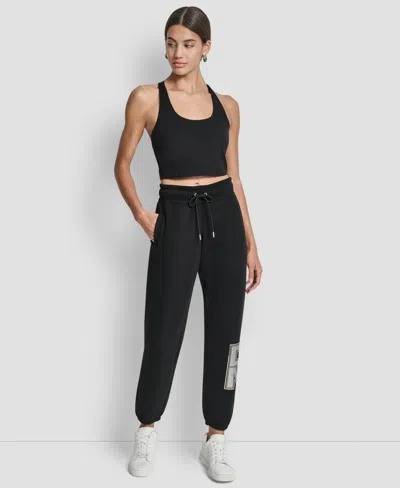 Dkny Women's Mixed Metal Stacked Glitter Logo Jogger In Black