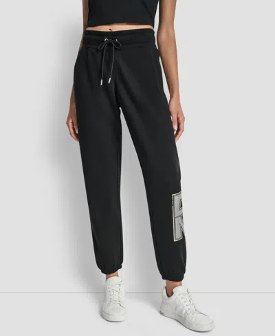 Dkny Women's Mixed Metal Stacked Glitter Logo Jogger In Black