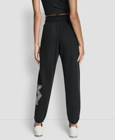 Dkny Women's Mixed Metal Stacked Glitter Logo Jogger In Black