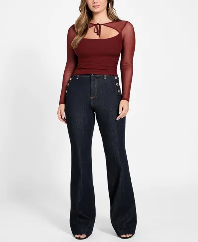 Guess Lauryn Long Sleeve Mesh Crop Top In Multi