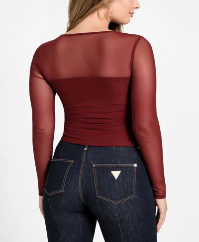 Guess Lauryn Long Sleeve Mesh Crop Top In Multi