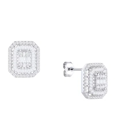 Macy's Diamond Baguette & Round Earrings (1/2 Ct. T.w.) In 14k Yellow Or White Gold In Silver
