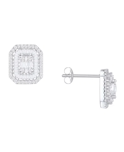 Macy's Diamond Baguette & Round Earrings (1/2 Ct. T.w.) In 14k Yellow Or White Gold In Silver