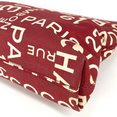 Pre-owned Chanel Red Color White Canvas Clutch Bag Pouch ()