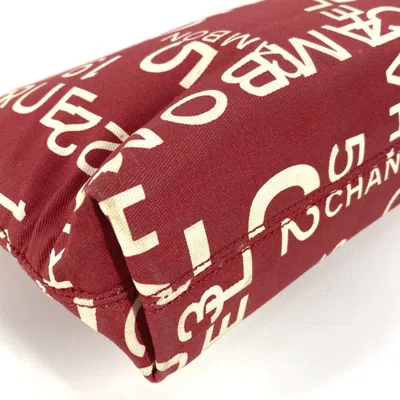 Pre-owned Chanel Red Color White Canvas Clutch Bag Pouch ()