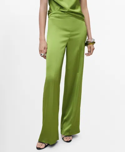 Mango Women's Satin Straight-fit Pants In Green