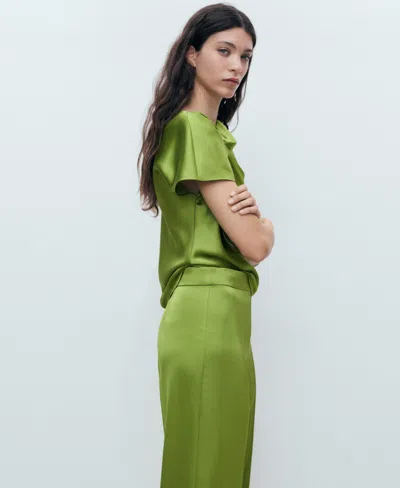 Mango Women's Satin Straight-fit Pants In Green