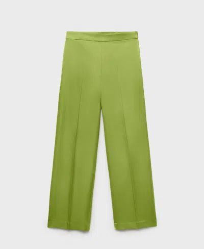 Mango Women's Satin Straight-fit Pants In Green