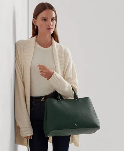 Ralph Lauren Crosshatch Leather Large Hanna Satchel In Green