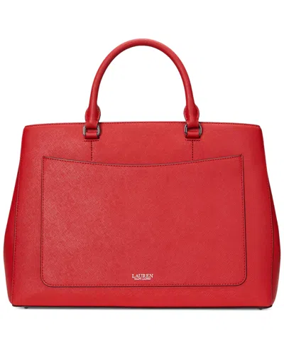 Ralph Lauren Crosshatch Leather Large Hanna Satchel In Red