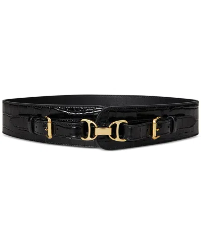 Ralph Lauren Women's Equestrian Croc-embossed Leather Belt In Black