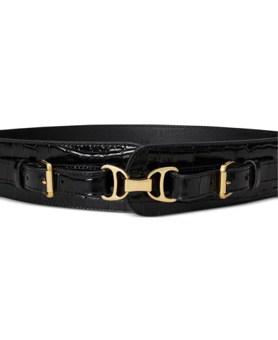 Ralph Lauren Women's Equestrian Croc-embossed Leather Belt In Black