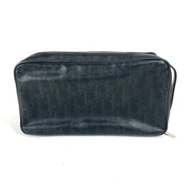 Pre-owned Dior Christian  Black Leather Coated Canvas Clutch Bag Pouch ()