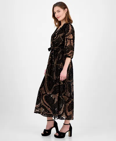 Robbie Bee Women's Printed V-neck Maxi Dress In Black