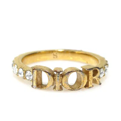 Pre-owned Dior Christian  Gold Metal Rhinestone Band Ring ()
