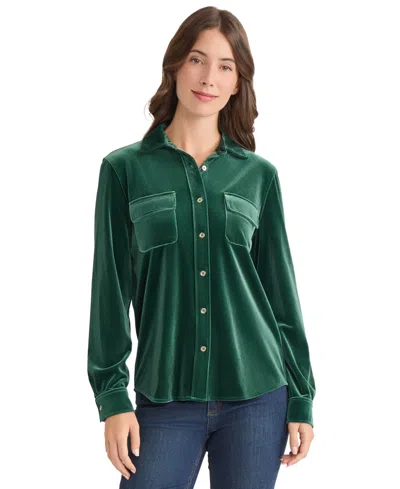 Jones New York Velvet Utility Shirt In Green