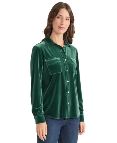 Jones New York Velvet Utility Shirt In Green