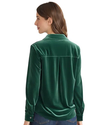 Jones New York Velvet Utility Shirt In Green
