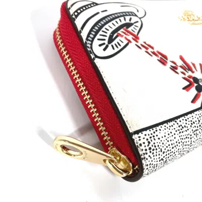 Pre-owned Coach Red Color White Leather Long Wallet (bi-fold) ()