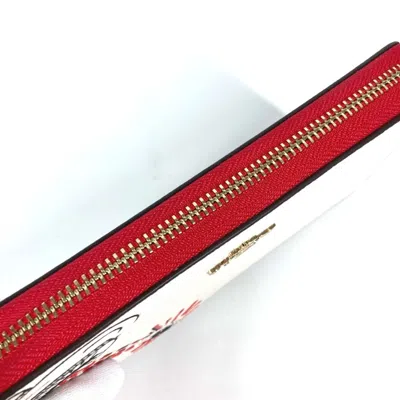 Pre-owned Coach Red Color White Leather Long Wallet (bi-fold) ()