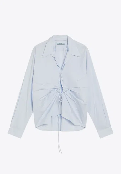 Prada Buttoned Fil-à-fil Long-sleeved Shirt In Blue